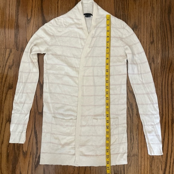 Theory Womens M Cream/Pink Striped Cotton Cashmere Open Front Cardigan Size P/TP - Picture 6 of 10